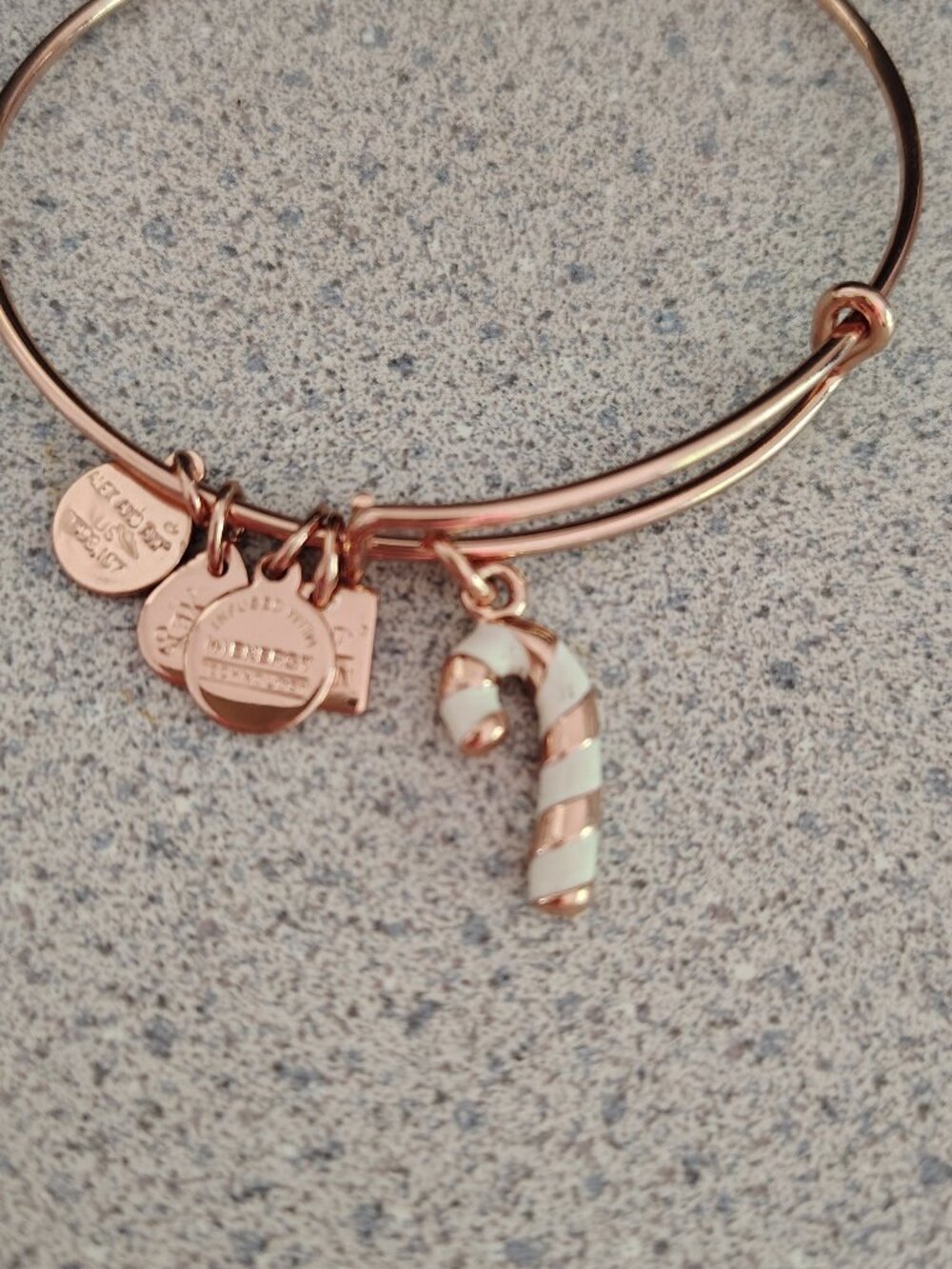 NWOT Alex and Ani Rose Gold Candy Cane Christmas Charm Bracelet Bangle 159